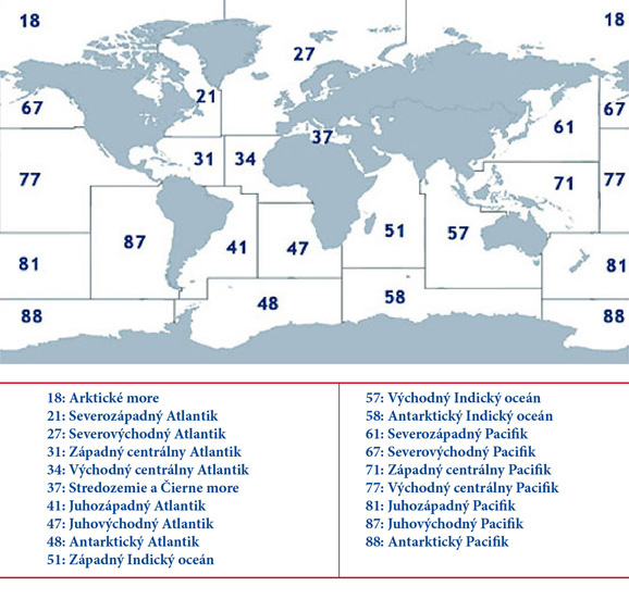 FAO priradila ku každému oceánu a moru číslo. Poslúži vám na orientáciu, z ktorej lovnej lokality ryba pochádza.